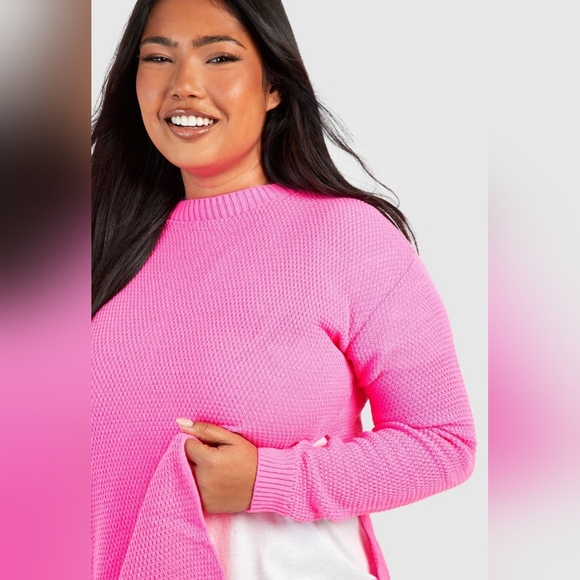 Boohoo Side Split Hot Pink Sweater, Plus Size 20 - Picture 5 of 7
